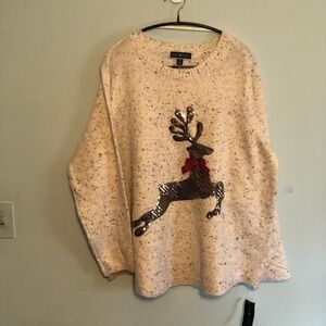 Karen Scott Women's Plus Size Sequin Reindeer Sweater Gray Multi Size 2X, NWT
